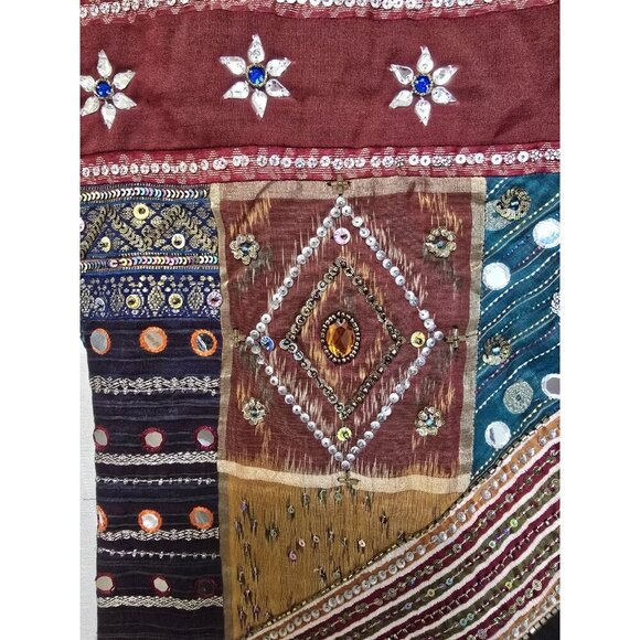 Womens Bohemian Patchwork Pants India Drawstring Waist Beaded - Picture 6 of 6